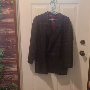 LADIES Large Creme Caramel Brown Check Suit Jacket